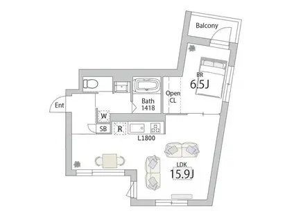 GRANDUO下北沢14(1LDK/1階)の間取り写真