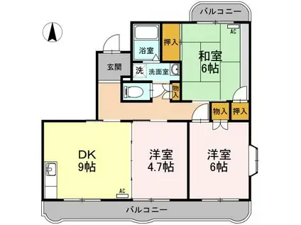 ゆーかりI(3DK/1階)の間取り写真