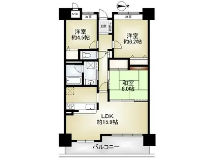 スコーレ伏見桃山(3LDK/9階)の間取り写真