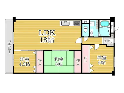 シャルマンコーポ摂津富田(3LDK/5階)の間取り写真
