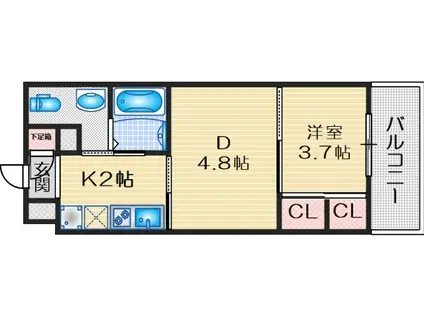 LEXELLA西吹田(1LK/9階)の間取り写真