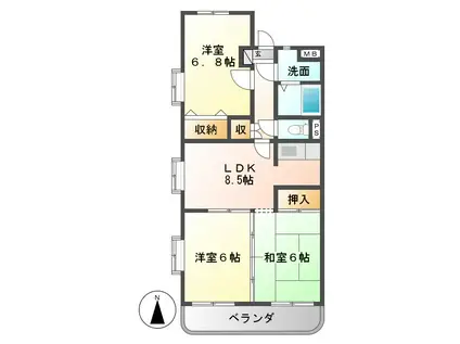 ア・ドリーム北仙房(3LDK/3階)の間取り写真