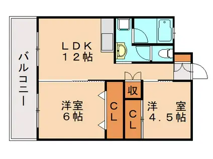 通谷グリーンハイツ(2LDK/7階)の間取り写真