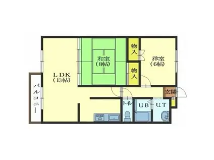 ロクゴーリーブル梁川(2LDK/2階)の間取り写真