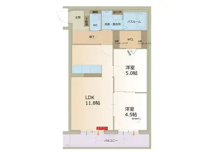 リーフ ニシヤマ(2LDK/1階)の間取り写真