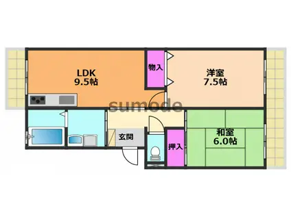 サニーコート2(2LDK/1階)の間取り写真