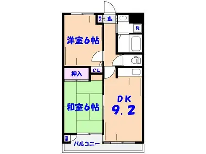 アミュゼ壱番館(2DK/2階)の間取り写真