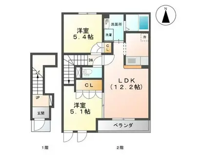 WELCOME III C棟(2LDK/2階)の間取り写真