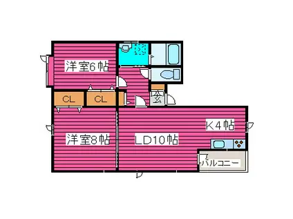 アルテB棟(2LDK/2階)の間取り写真