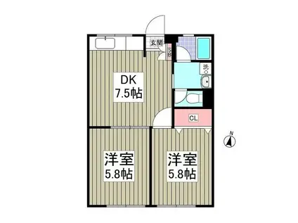 風見鶏グランドハイツI(2DK/1階)の間取り写真