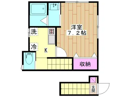 グリュック2(1K/2階)の間取り写真