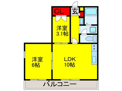 エレミタージュ(2LDK/2階)の間取り写真
