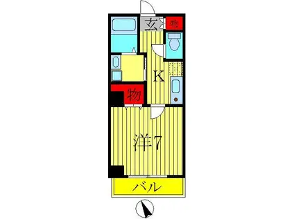 アリビオII(1K/1階)の間取り写真