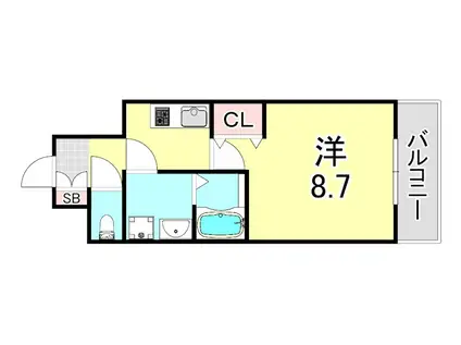 ラージヒル神戸駅西(1K/3階)の間取り写真