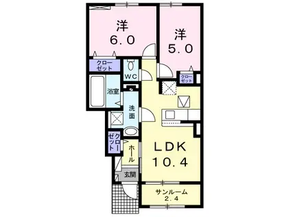 イルクオーレ東太子(2LDK/1階)の間取り写真
