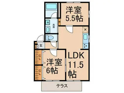 ビバリーK&A(2LDK/1階)の間取り写真