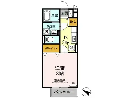 ロイヤルガーデン絆D(1K/2階)の間取り写真