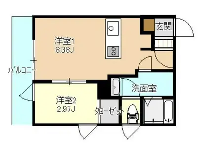 ユイシア大和町(1LDK/3階)の間取り写真