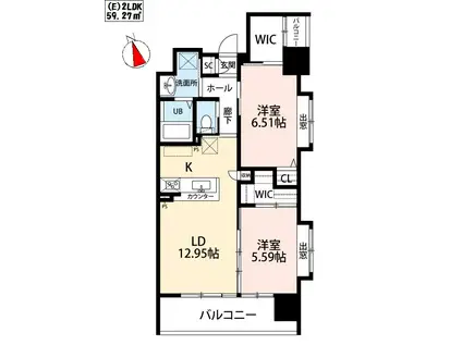 ウイングス西小倉(2LDK/4階)の間取り写真