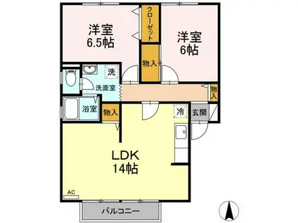ロイヤルガーデンC(2LDK/1階)の間取り写真