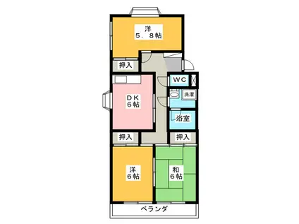 ヴィンテージ ロード(3DK/1階)の間取り写真