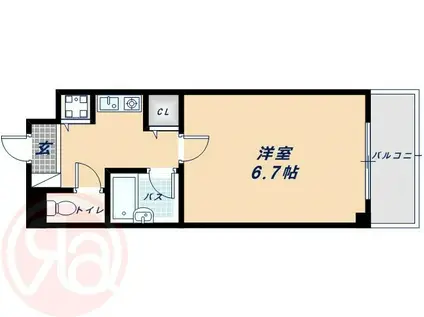 CITYLIFEクラウンハイム長堀通(1K/2階)の間取り写真