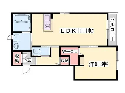 へーベルメゾン姫路 A棟(1LDK/2階)の間取り写真