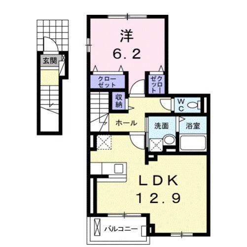 ヒールド・リヴI(1LDK/2階)の間取り写真