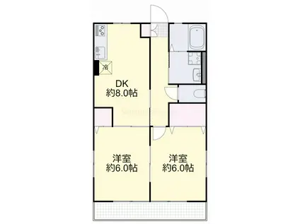 ハイム川東 南棟(2DK/2階)の間取り写真