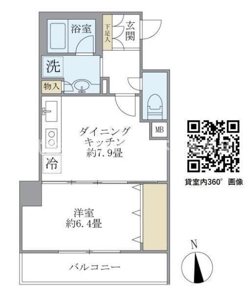 リエール若松町(1DK/2階)の間取り写真