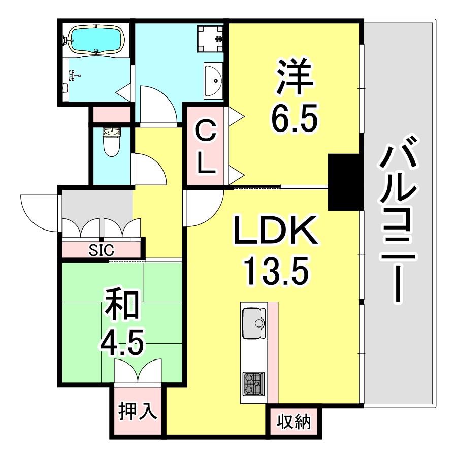 アスタ新長田タワーズコート2番館タワー棟(2LDK/7階)の間取り写真