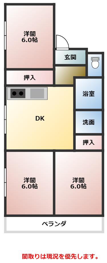 コーポ稲浦(3DK/2階)の間取り写真