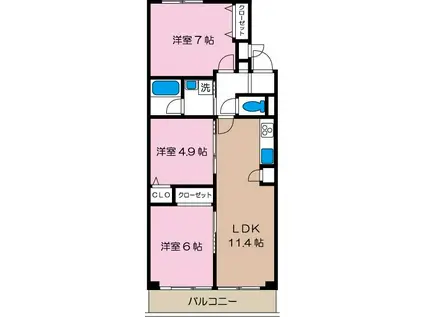 二俣川クリスコーポ(3LDK/2階)の間取り写真