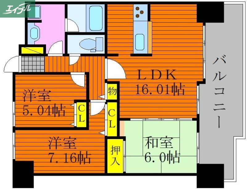 アルファステイツ新屋敷公園(3LDK/2階)の間取り写真