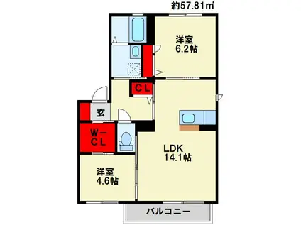 コスモスコーポラスD棟(2LDK/1階)の間取り写真