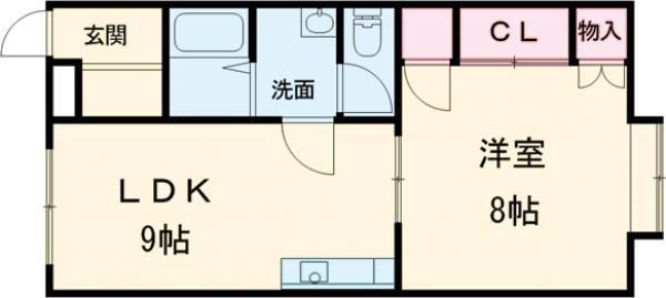 ロイヤルガーデンA(1DK/2階)の間取り写真