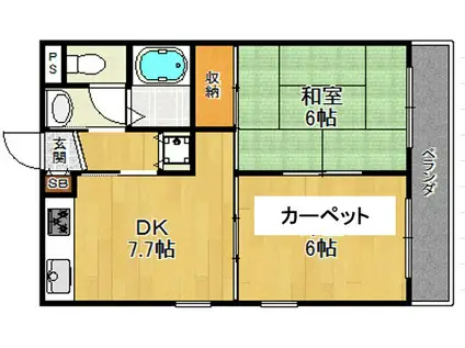 武庫之荘北アイビーコート(2DK/3階)の間取り写真