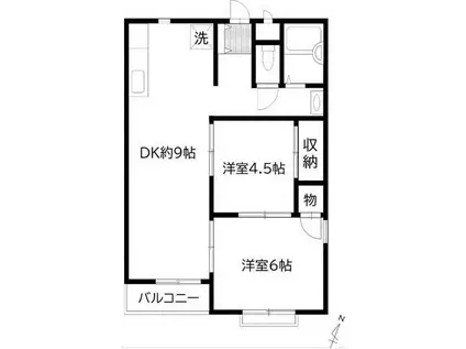 JUNエリールA(2DK/1階)の間取り写真