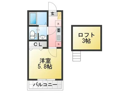 富岡西4丁目アパート(1K/2階)の間取り写真