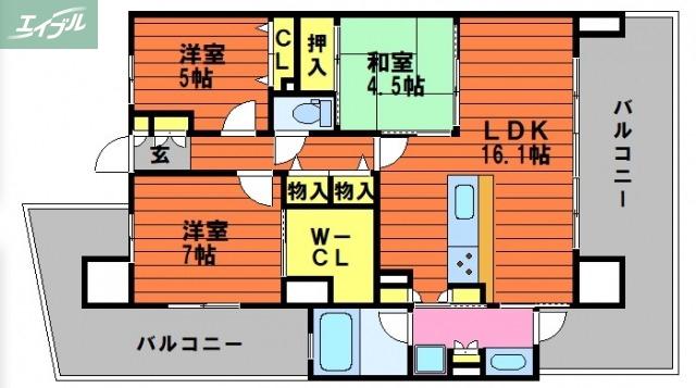 アルビオ・ガーデン西川原(3LDK/3階)の間取り写真