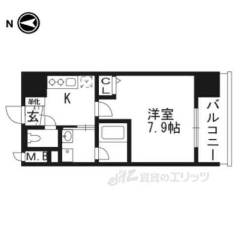 ベラジオ京都西院ウエストシティⅡ(1K/7階)の間取り写真