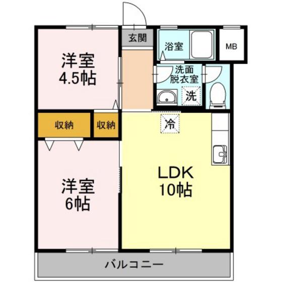 ハッピーハイツ II棟(2LDK/2階)の間取り写真