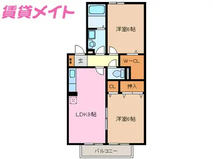 ラ ミューズ(2DK/2階)の間取り写真