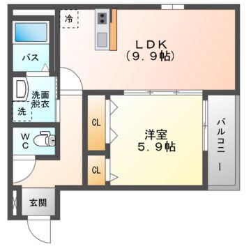グランシールIII番館(1LDK/2階)の間取り写真