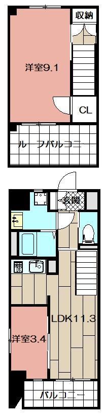 若富士町マンション(2LDK/9階)の間取り写真