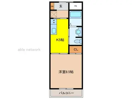 サポートタウン河渡(1K/3階)の間取り写真