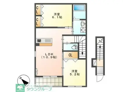 ユニヴァリィプランドール(2LDK/2階)の間取り写真