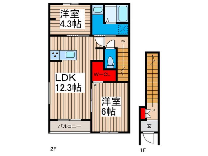 リーブルファイン草加両新田II(2LDK/2階)の間取り写真