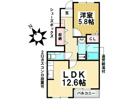 ココルーラル(1LDK/1階)の間取り写真