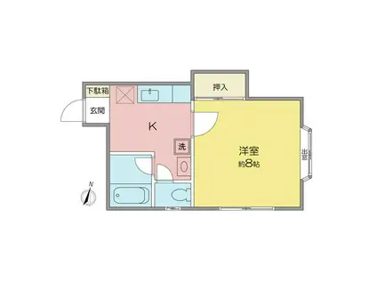 旭ハウス上所II(1K/2階)の間取り写真